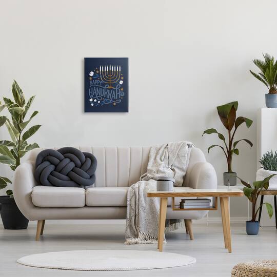 Stupell Industries Happy Hanukkah Traditional Menorah Symbols Canvas Wall Art
